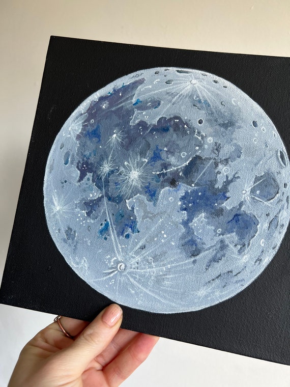 Original Full Moon Painting Acrylic Paint Canvas Board Etsy Israel