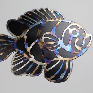 Animal Lovers CLOWN FISH wall art decoration - Lake House - Vacation home - STR- Flame Treated on Black - Steel-on-steel - hand made