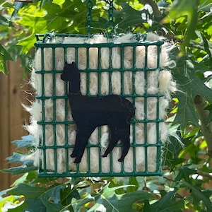 Alpaca Bird Nesting Fiber Suet Cage with handmade Alpaca Decoration- Pre-filled with All Natural Alpaca Fiber - Great Gift!Katie Approved!