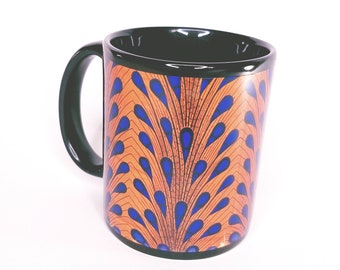 Ankara Print Mug - Orange/Blue Peacock - Ankara Mug - African Mug - Decorative Mug - Tea Mug - Coffee Mug - Colorful Mug - Gift Mug