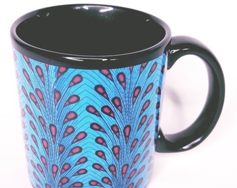 Ankara Print Mug - Blue/Red Peacock - Ankara Mug - African Mug - Decorative Mug - Tea Mug - Coffee Mug - Colorful Mug - Gift Mug