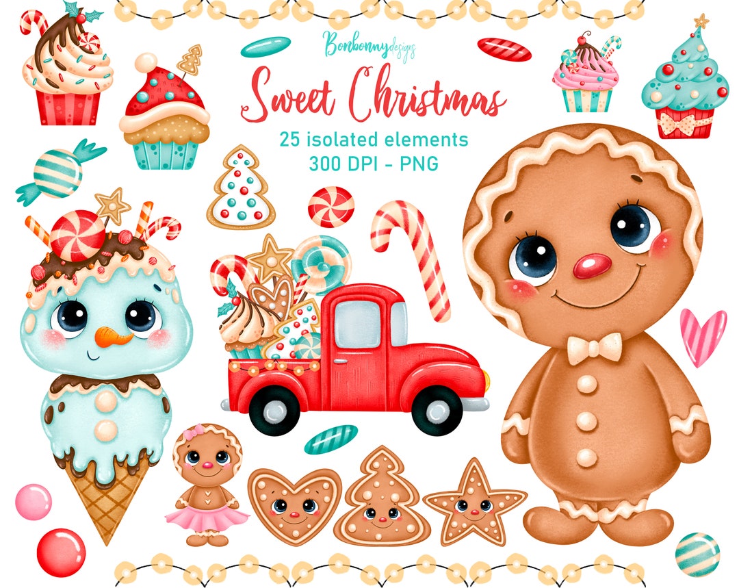 Sweet Christmas Clipart, Cute Gingerbread Man Clipart, Winter Clipart