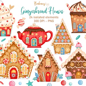 Christmas Gingerbread Houses Clipart, Christmas Cookies Clipart, Winter Clipart, Christmas Nursery Wall Art, Stickers DIY Printables PNG