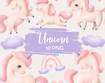 Cute Unicorn Clipart, Pony Clipart, Baby Animals Clipart, Horse Clipart, Nursery Decor, Baby Shower, Princess, Pink, Girl, Hand Drawn