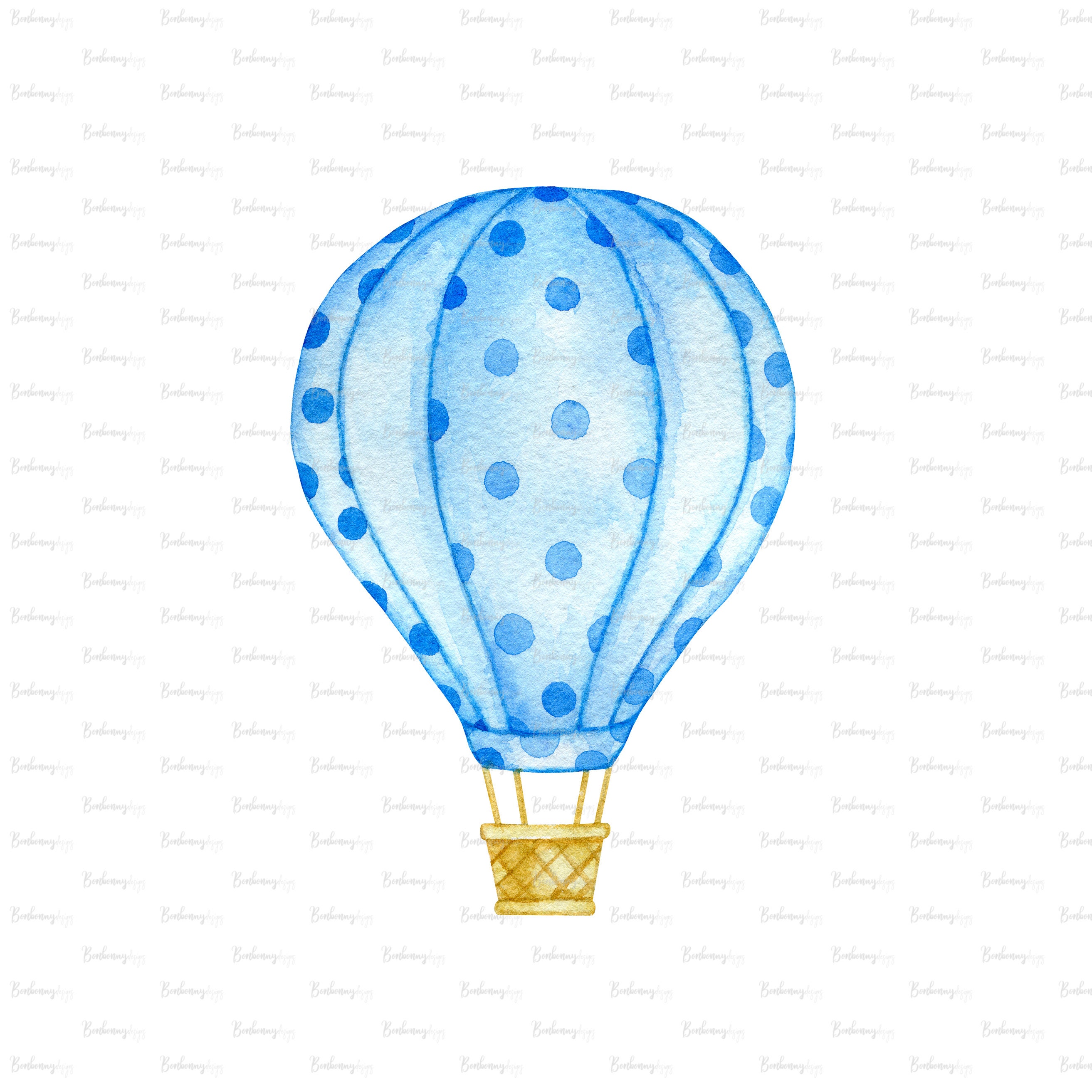 Watercolor Summer Blue Hot Air Balloon Png Digital Download Etsy