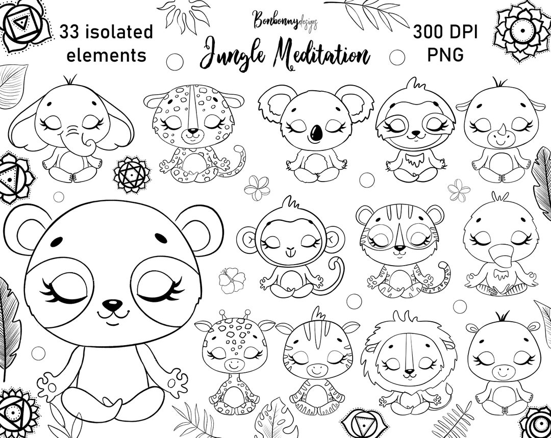 Coloring Pages Meditation Animals Clipart Chakras Clipart - Etsy