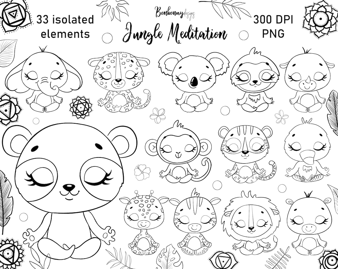 Coloring Pages Meditation Animals Clipart Chakras Clipart | Etsy