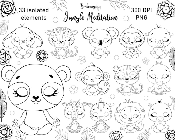 Coloring Pages Meditation Animals Clipart Chakras Clipart | Etsy