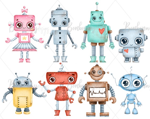 Cute Robots Clipart Digital Download Robots PNG Sublimation 