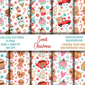 Sweet Christmas Digital Paper, Cute Winter Seamless Pattern, Gingerbread Cookies Pattern, Kids Patterns, PNG, Background, Scrapbook papers