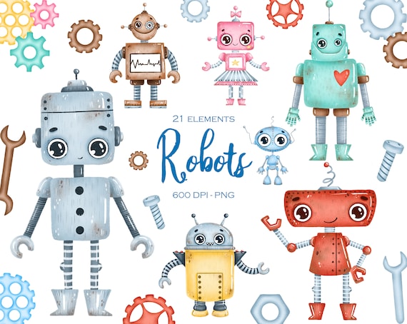 Cute Robots Clipart Digital Download Robots PNG Sublimation -  Portugal