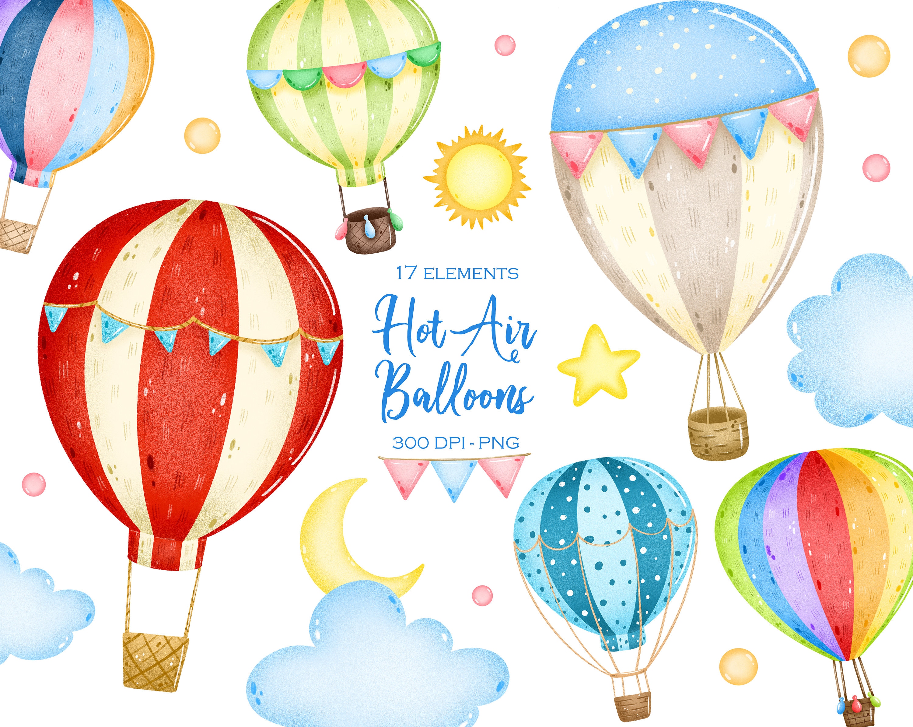Hot Air Balloons Clipart Summer Air Balloon Clipart Baby - Etsy