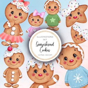 Winter Christmas Gingerbread Man Cookie Clipart, Digital Download, Cute PNG, Sublimation Graphics, Children Printables, Planner Stickers