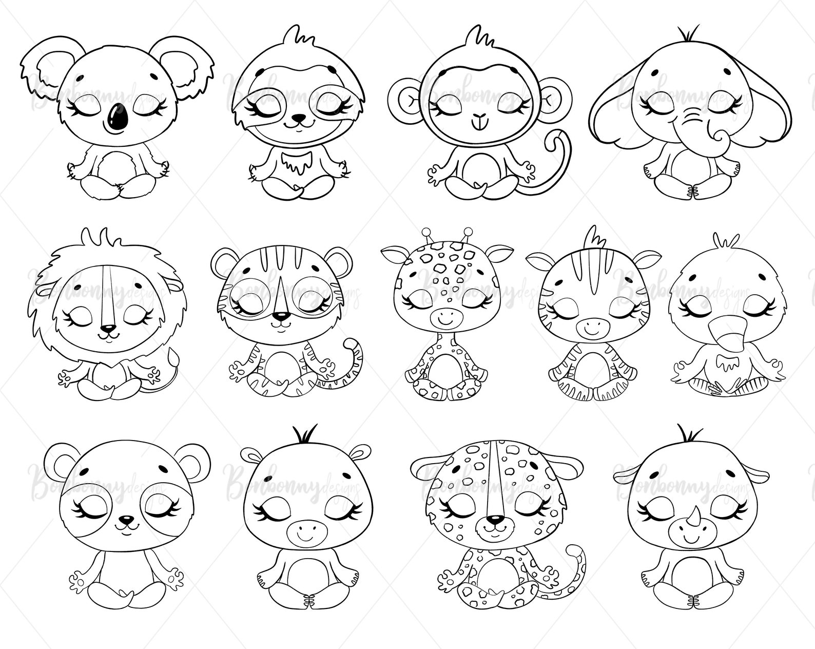 Coloring Pages Meditation Animals Clipart Chakras Clipart | Etsy
