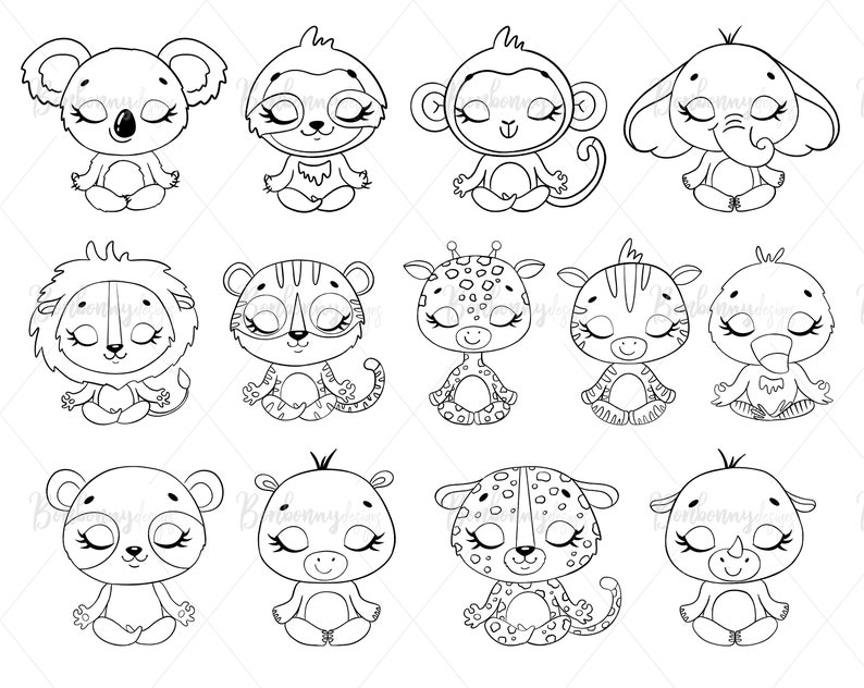 Coloring Pages Meditation Animals Clipart Chakras Clipart | Etsy