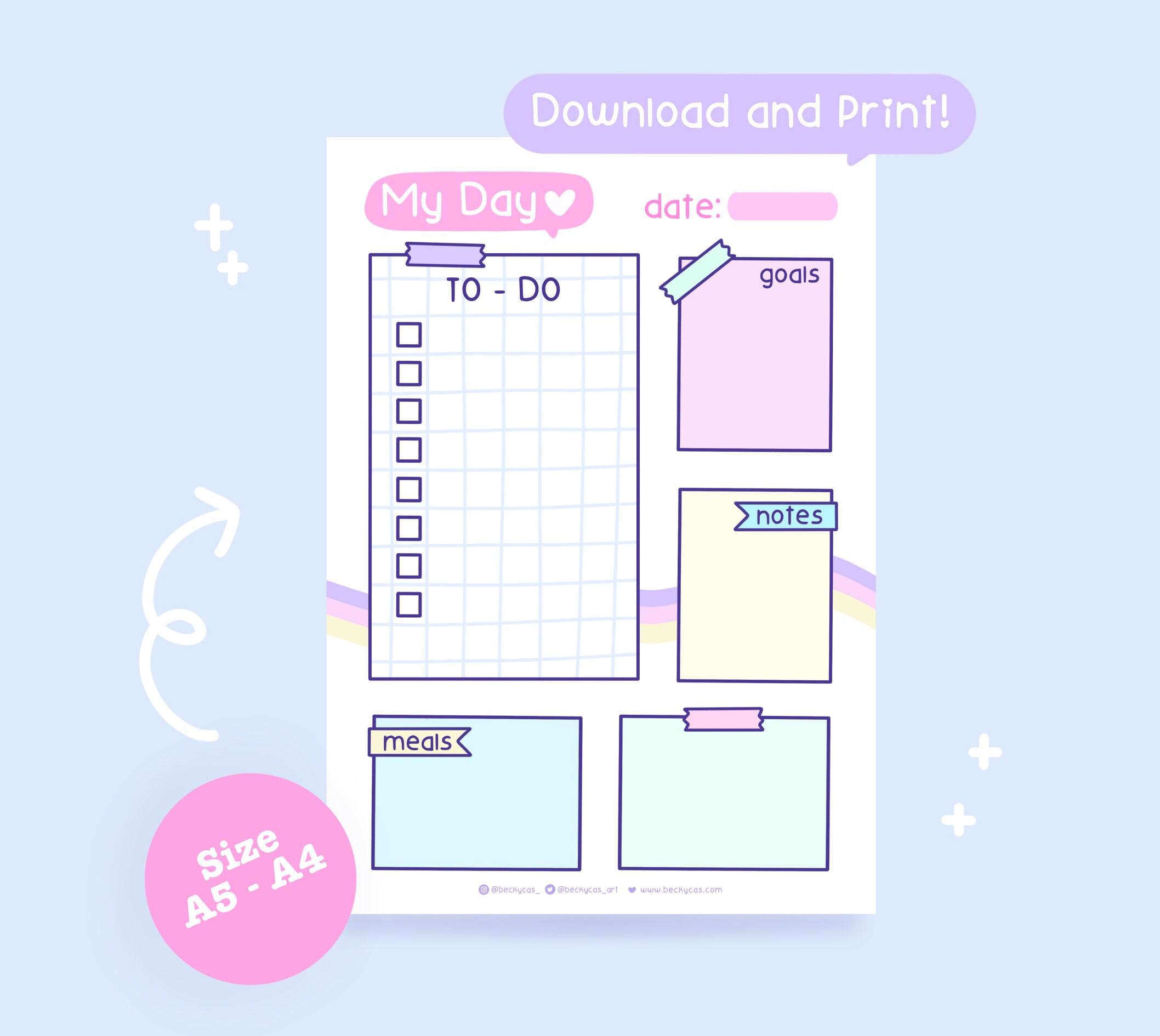 Kawaii Open Daily Planner Digital Downloads Printable Etsy