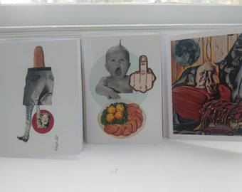 3 pack "Finger" card set, 5"x7" blank interior heavy card stock. Free shipping. Give the Finger to a loved one!