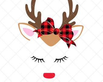 Christmas Deer SVG, Buffalo Plead Bow SVG, Holiday SVG, Png, Eps, Dxf, Cricut, Cut Files, Silhouette Files, Download, Print