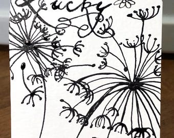 ACEO Original Dandelion Flower Ink Whimsy Inspirational Nature Calligraphy OOAK one of a kind - Lukaxanderarts