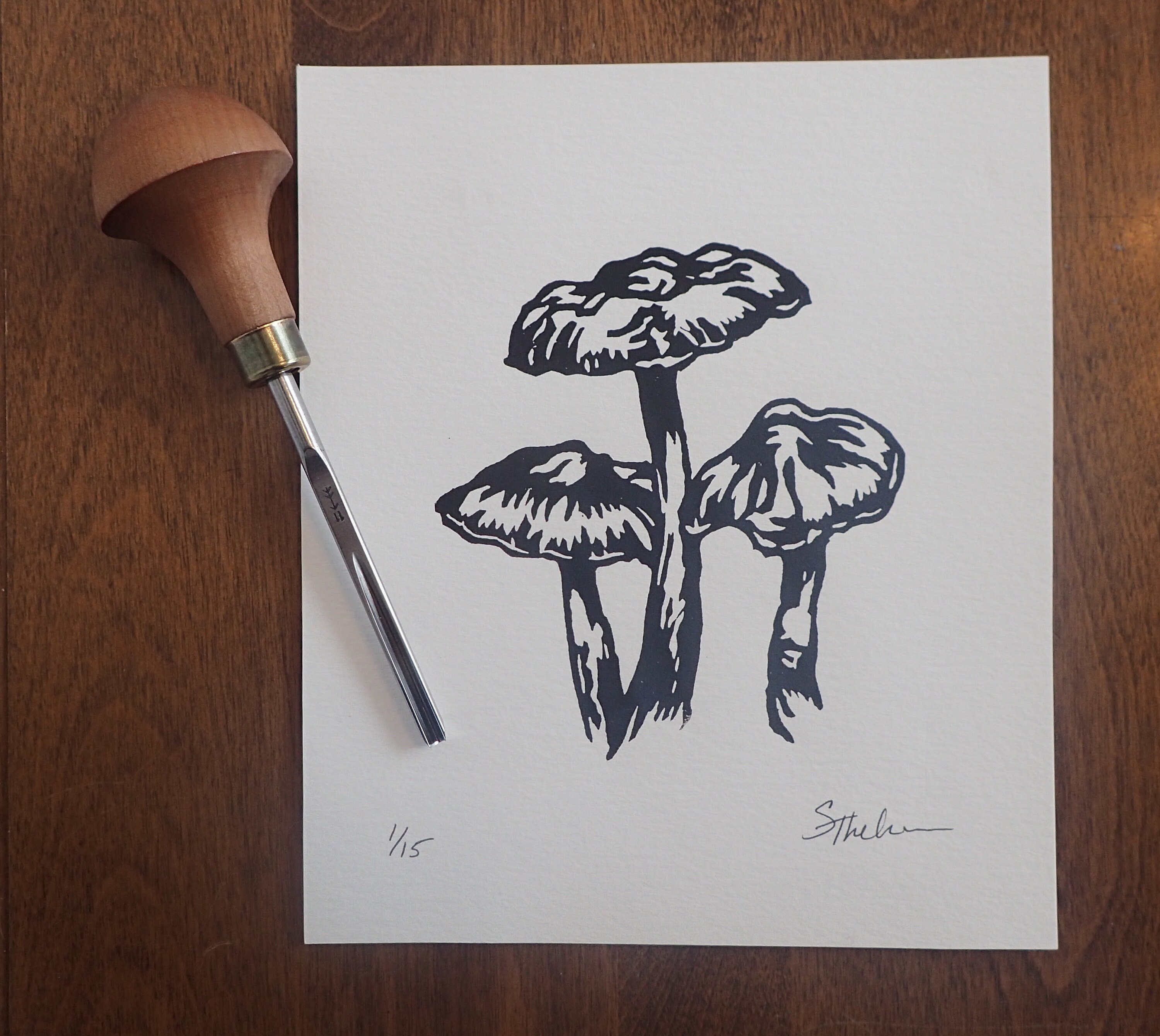Capped Mushrooms l Hand Carved Linoleum Block Print Fine Art Etsy