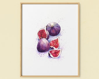 boho wall art Fig Leaves Watercolor Print modern botanical art Fruit Wall art Fig Wall Art bedroom wall art Fig watercolor print