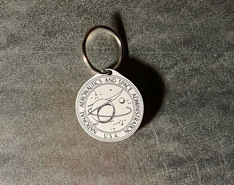 Retro NASA Seal Mini Keychain and Luggage Tag - Black & White Acrylic