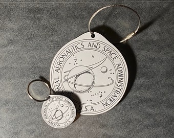 Nasa Seal Luggage Tag & Keychain Bundle/ Black and White Mini NASA Keychain and Luggage Tag
