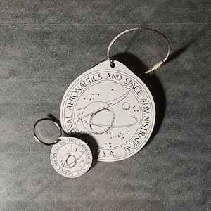 Nasa Seal Luggage Tag & Keychain Bundle/ Black and White Mini NASA Keychain and Luggage Tag
