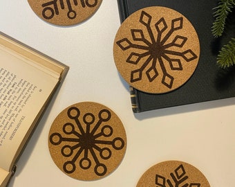 Midcentury-Style Snowflake Coasters - Set of 4 Engraved Coasters