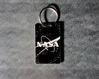 Retro NASA Logo Keychain - Black & White Mini Luggage Tag