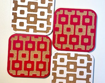 Midcentury Inspired Acrylic and Cork Layered Coasters - Set of 4