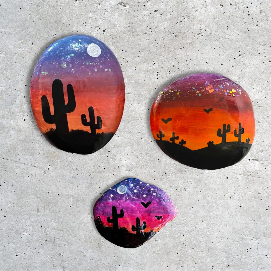 Desert Painted Rock, Painted Stone, Gift, Handmade, Rock Art, Garden ...