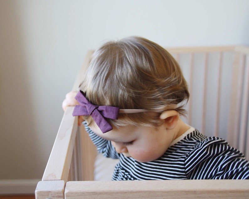 Plum School girl bow Baby headband bow Toddler bow Purple hair bow Sora bow Cotton hair bow Clip bow Handmade bow Hair bow