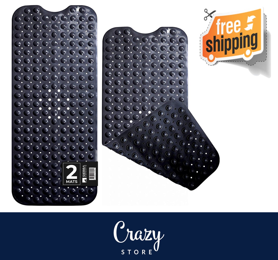 2 Pack Bath Shower Tub Mat Black 39x16 Non Slip Machine Etsy