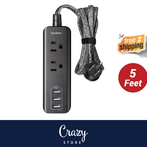 Flat Plug for Cruise Ship Home and Office Travel Power Strip 2 Outlets and 3 USB Ports 3.1A, 15W Desktop Charging Station with 5 ft Braided Extension Cord 2 Pack Power Strip with USB Black 