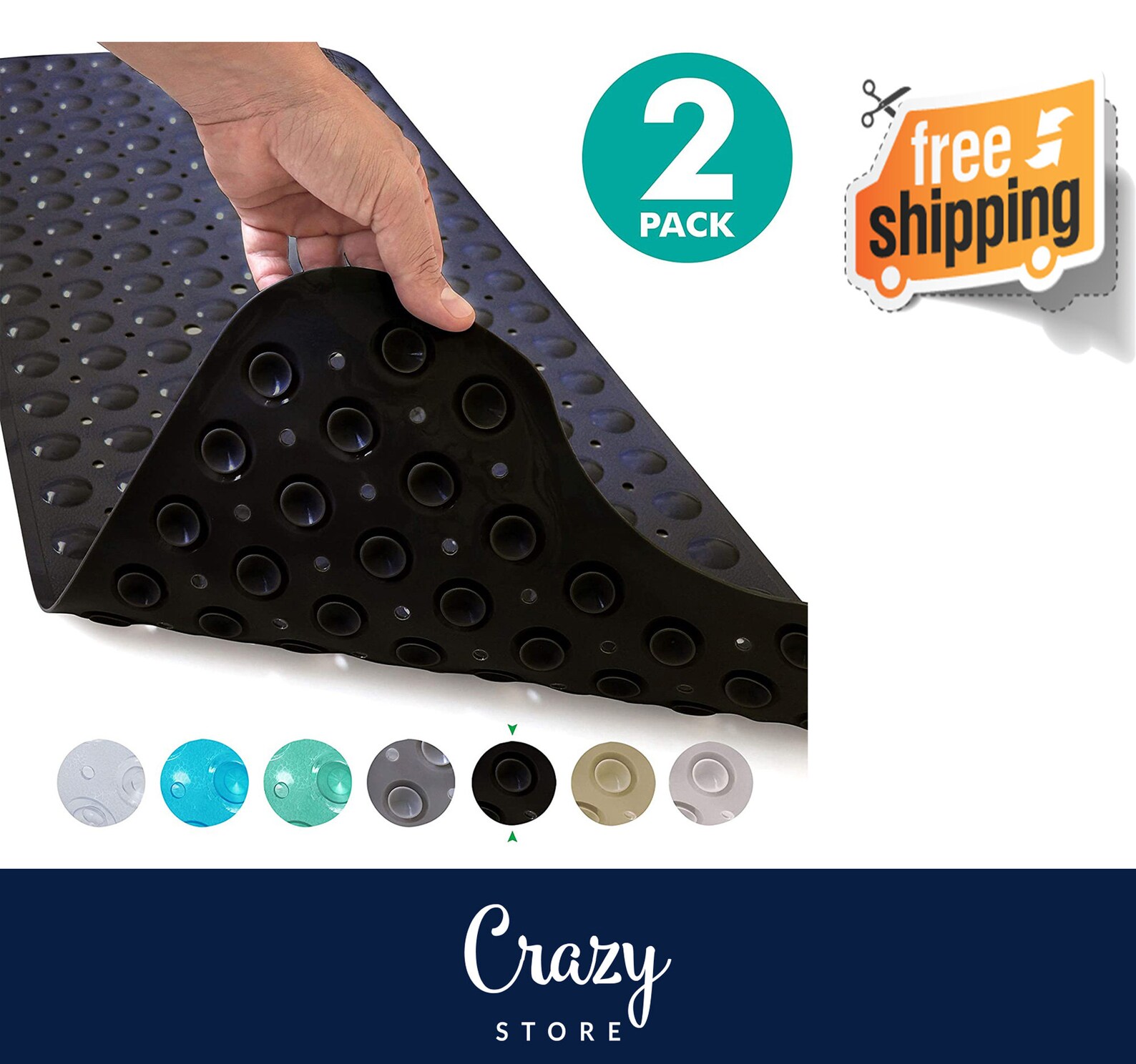 2 Pack Bath Shower Tub Mat Black 39x16 Non Slip Machine Etsy