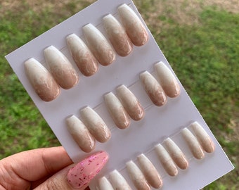 Nude and White Nails - Etsy