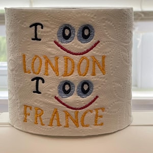 I spy, toilet paper, embroidery design, 4x4 hoop, digital file, I see london, I see france, fun gag gift, gift for him, bathroom decoration