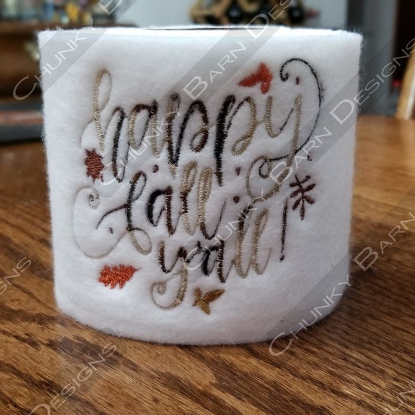 happy fall y'all toilet embroidery digital file design for use toilet paper, mug rug, bag, towel. coaster. house warming bathroom gift