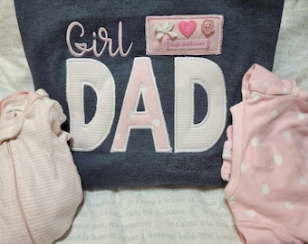 Chica DAD, aplique, establecido, Diseño de bordado, Archivo digital, SVG, casero, mono bebé, regalo del día del padre, granero grueso, 3 tamaños de aro