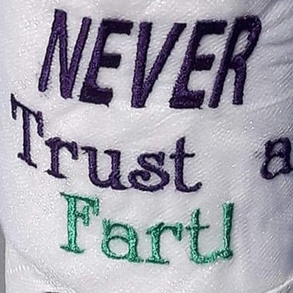 NEVER trust a fart embroidery digital design file with a 4x4 hoop on toilet paper, towel, bag, onesie, shirt