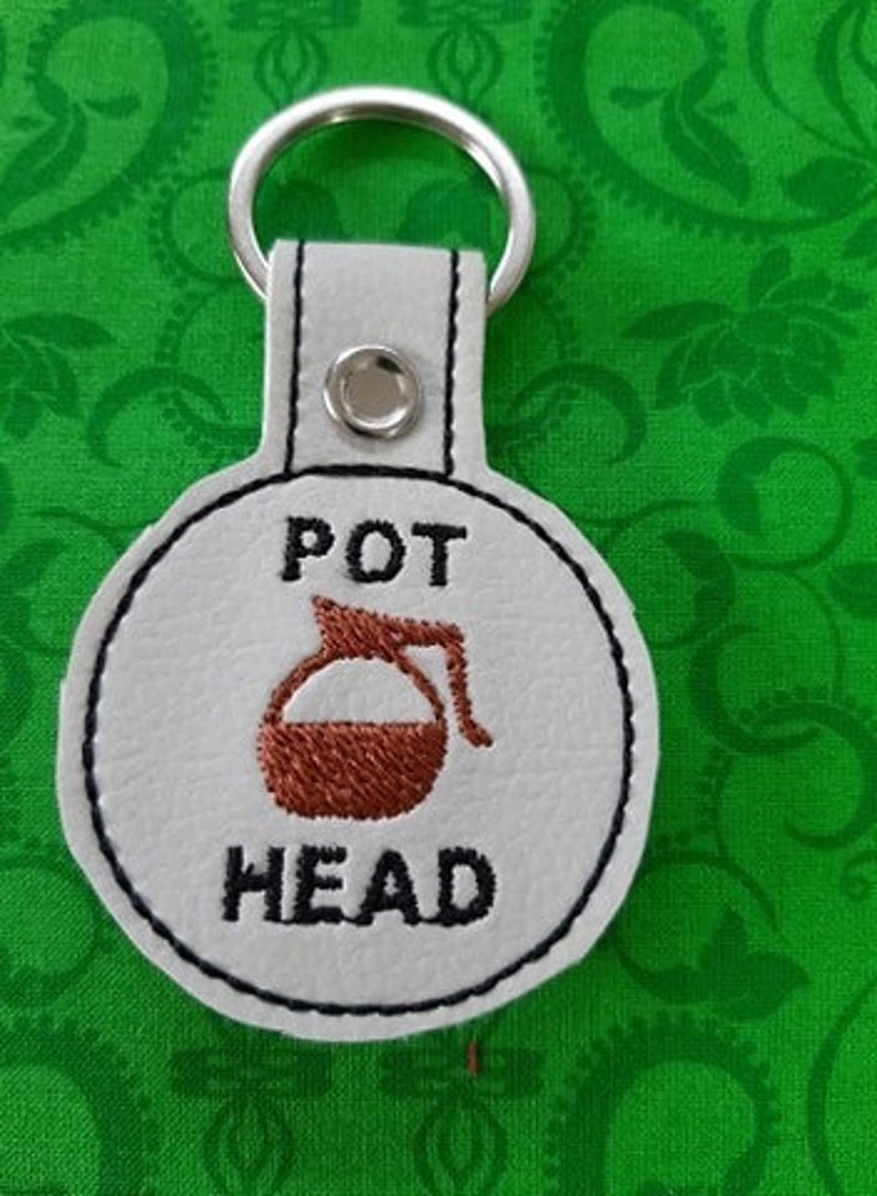 Coffee Pot Head key fob ~ Great conversation starter ~ digital embroidery file 4x4 I AM 79/%