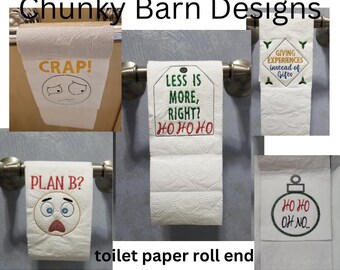 5 diseños diferentes de papel higiénico, diseño de bordado, archivo digital, bastidor de 4 x 4, baño, papel higiénico, inauguración de la casa, regalo de broma, regalo de Navidad