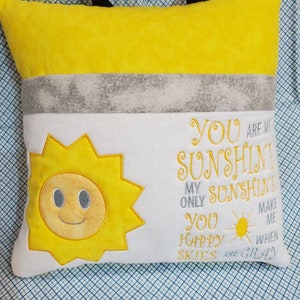 Set of 2, You are my sunshine saying, Applique sun, Reading Pillow, embroidery design, digital file, Chunky Barn Designs, gift for child