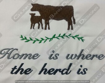 Inicio es donde su rebaño es vaquilla de vaca bordado digital diseño archivo 5x7 granja regalo 4H