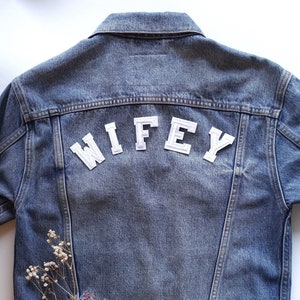 Wifey Set - Embroidered Iron On Patch Letters - White - Wedding - DIY