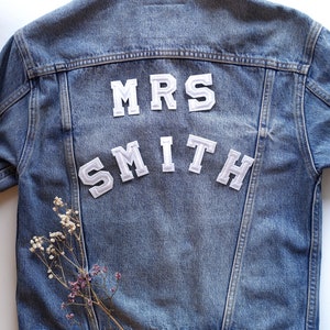 MRS Custom Personalised Set - Embroidered Iron On Patch Letters - White - Wedding - Price Per Patch