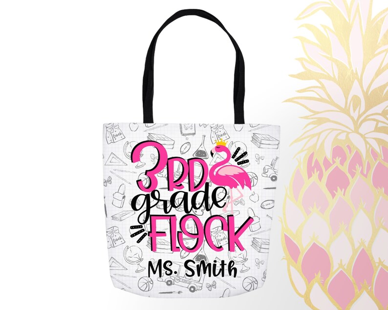 Pre-School and Elementary School Teacher Tote Bag Teacher Gift Personalized Flamingo Tote Back To School Great Teacher Gifts