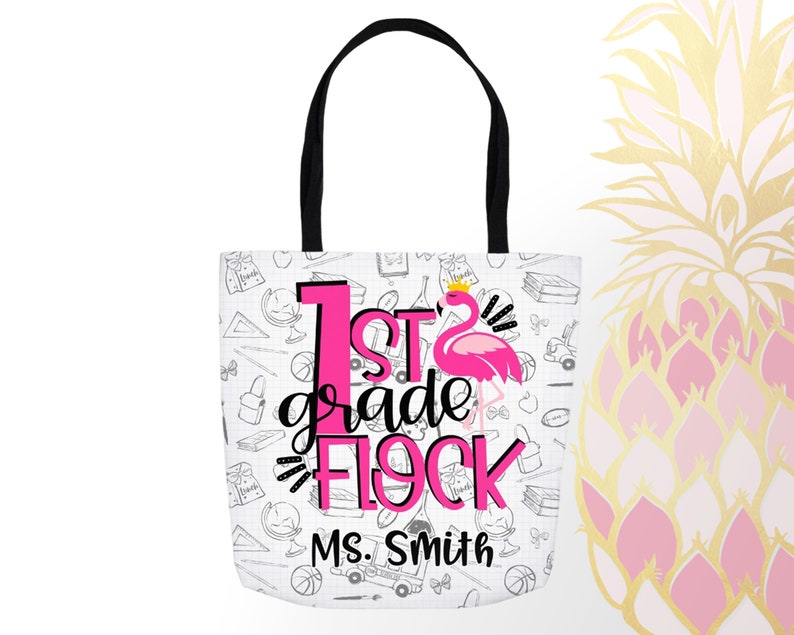 Pre-School and Elementary School Teacher Tote Bag Teacher Gift Personalized Flamingo Tote Back To School Great Teacher Gifts
