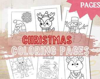 May include: A set of 50 black and white Christmas coloring pages featuring illustrations of a penguin, reindeer, snowman, nutcracker, and a sleigh with presents.  The pages are ready to be colored with crayons, markers, or colored pencils.
